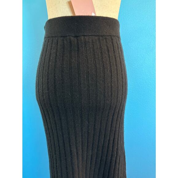 NWT QUINCE Black 100% Cashmere Midi Skirt Unlined Elastic Waist Wide Rib Knit M - Picture 6 of 8